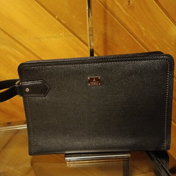 Lanvin Black Pebbled Leather Toiletry Bag EUC - Picture 1 of 9